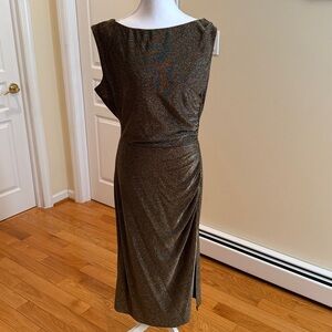 Anne Klein Shimmering BlackGold  Maxi Dress NWT